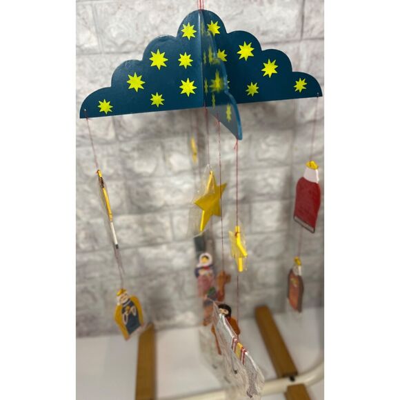 Hand Painted Christmas Kinetic Art Wood Nativity Mobile Creche Decor Festive - Picture 4 of 12